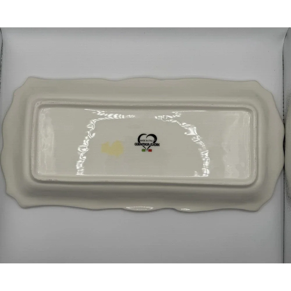 Italian Ceramic Rectangular Serving Tray Ceramica Cuore Floral Made in Italy